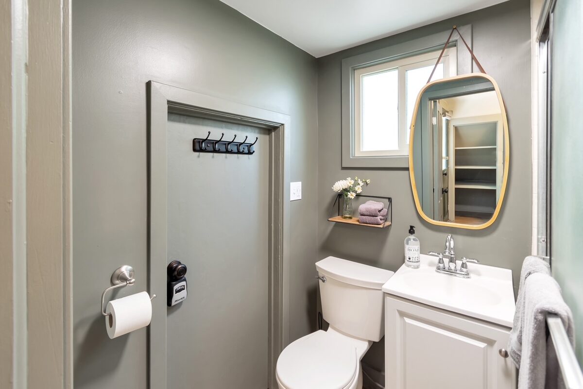 A restored second-floor bathroom
